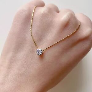 Round Clear Zirconia Pendant Gold Necklace Dainty Minimal Layer Classic Crystal